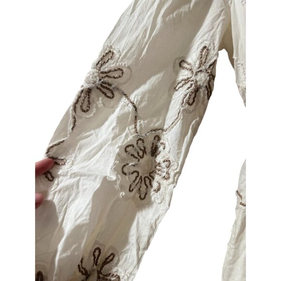 Camellia Embroidered 3D Floral Cottage Mini Dress Women Medium Cream Puff Sleeve - Picture 14 of 16